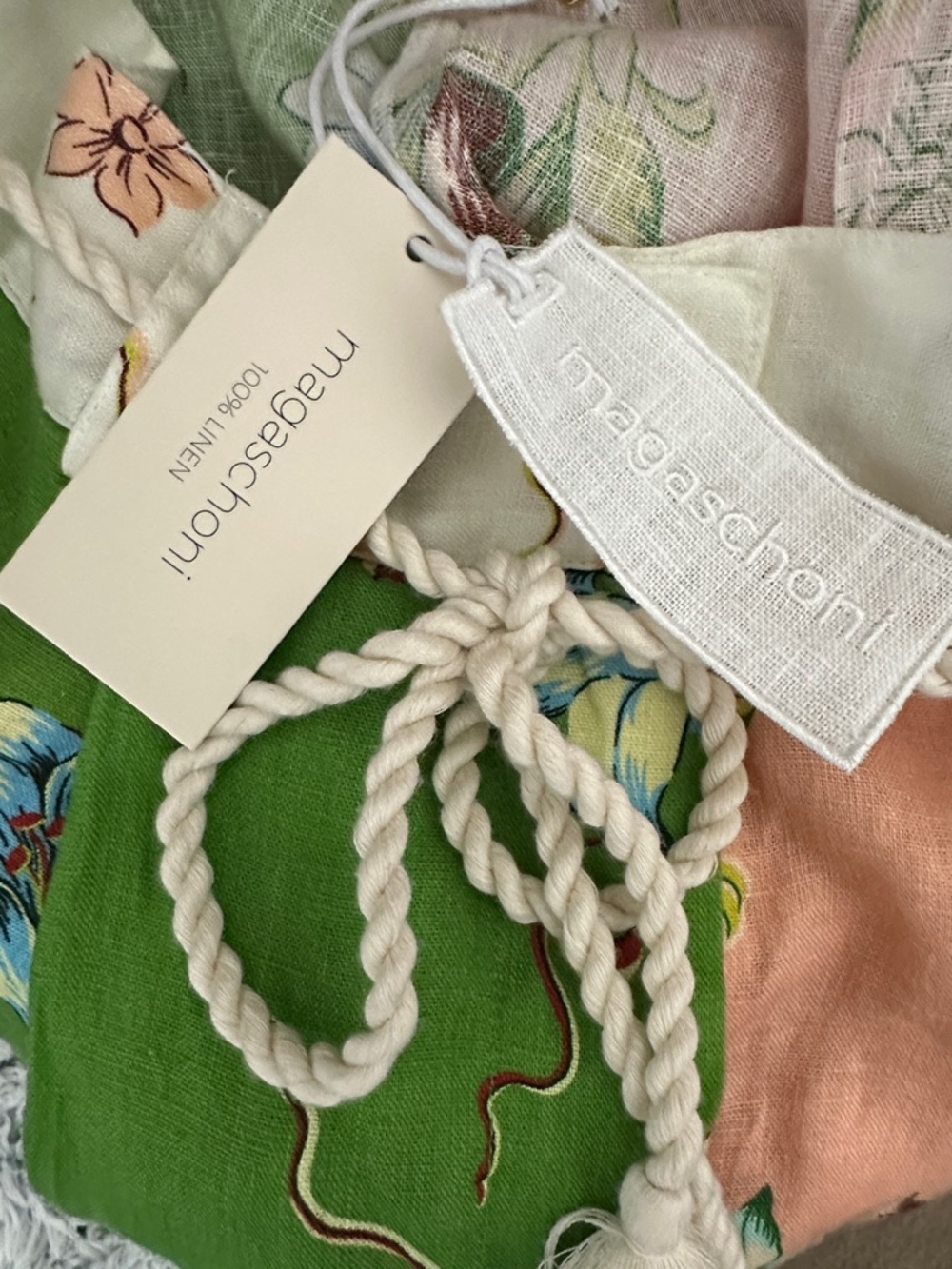 NWT ❤️ Magaschoni Floral Patchwork Tassel Rope Waist Linen Skirt - Picture 7 of 8